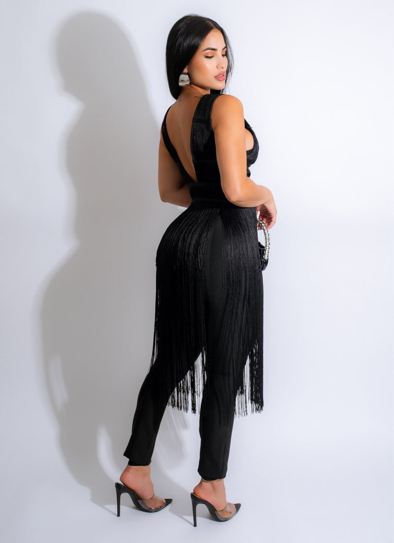 Exclusive Bandage Fringe Pant Set Black