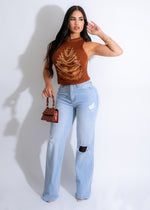 I'm Vintage Crochet Chain Top Brown