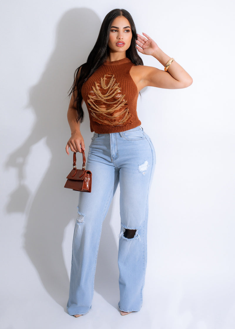 I'm Vintage Crochet Chain Top Brown