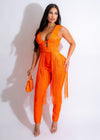 Exclusive Bandage Fringe Pant Set Orange side view with tassel detail