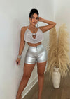 Falling For You Rhinestones Crop Top Silver