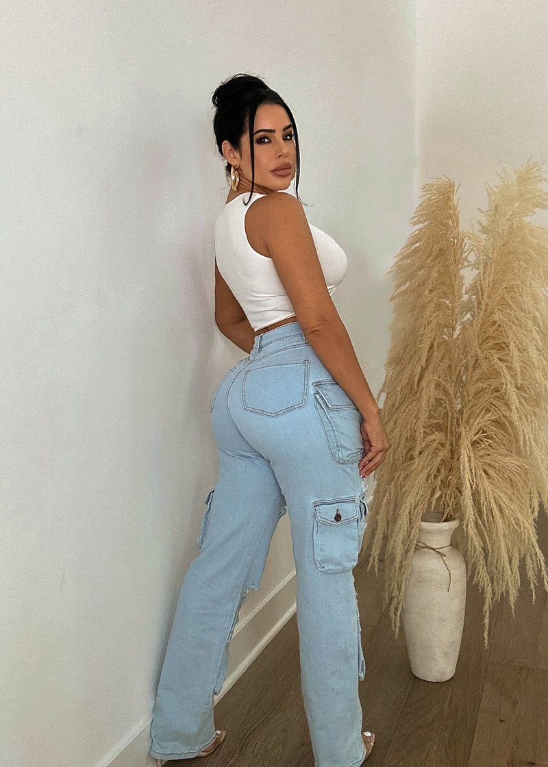 So Electric Distressed Cargo Jeans