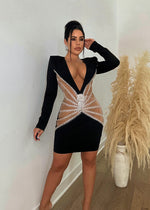 Time To Celebrate Rhinestone Mini Dress Black