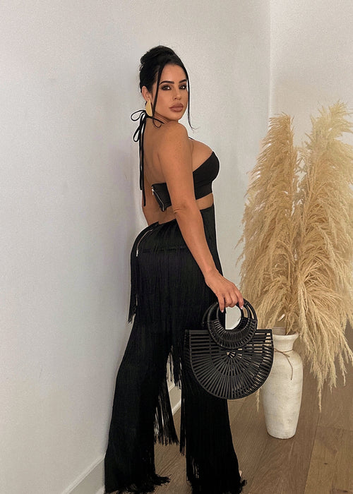 She's Untamable Fringe Jumpsuit Black