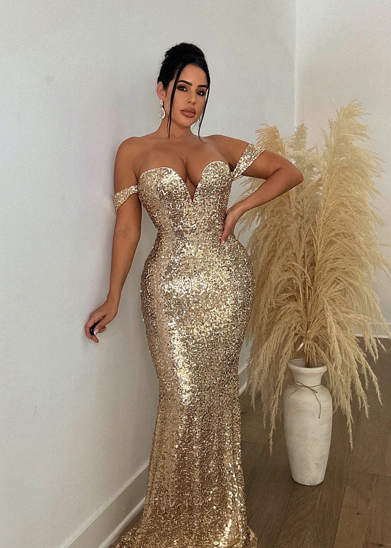 All My Beauty Sequin Maxi Dress Gold