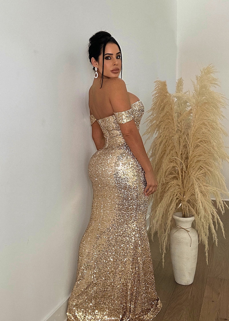 All My Beauty Sequin Maxi Dress Gold