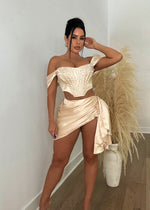 On My Time Satin Skirt Set Nude