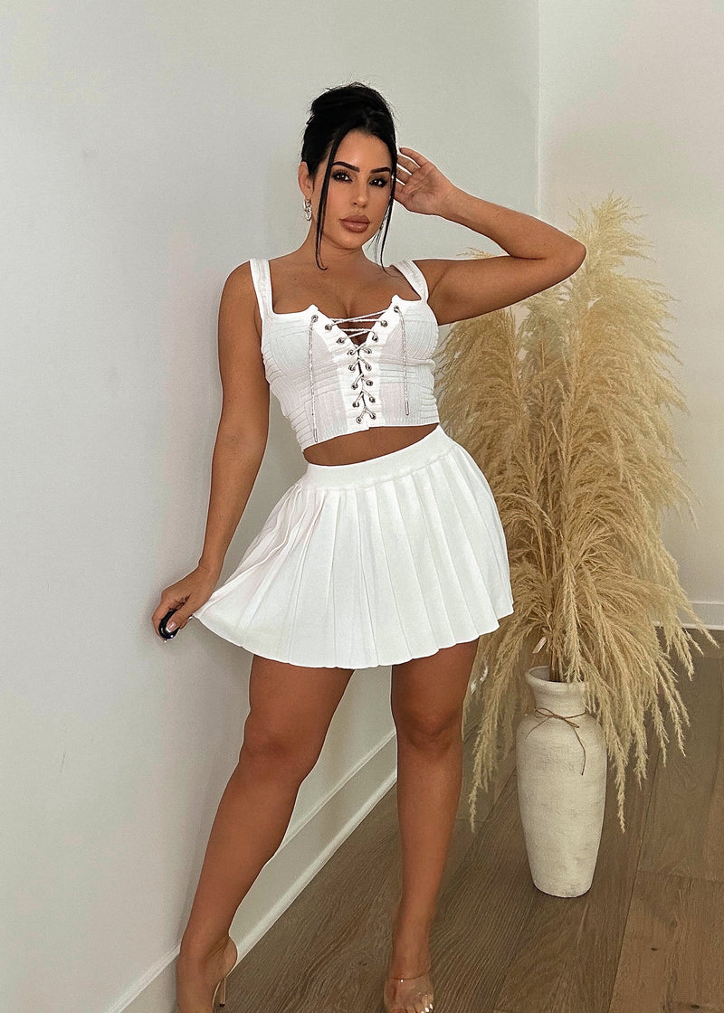 Sweet Temptation Knitted Skirt Set White