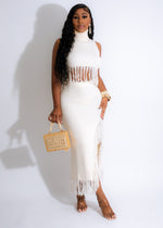 Lift Me Up Sweater Fringe Skirt Set White
