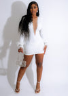 Acting Out Feather Rhinestone Mini Dress White