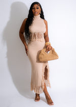 Lift Me Up Sweater Fringe Skirt Set Nude