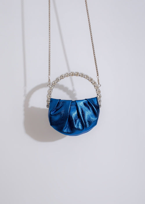 Beautiful blue handbag adorned with high class rhinestones for elegance