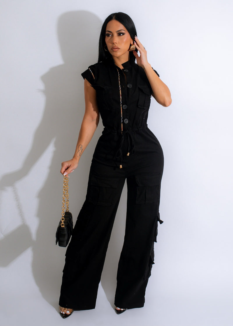Favorite Girl Cargo Jumpsuit Black