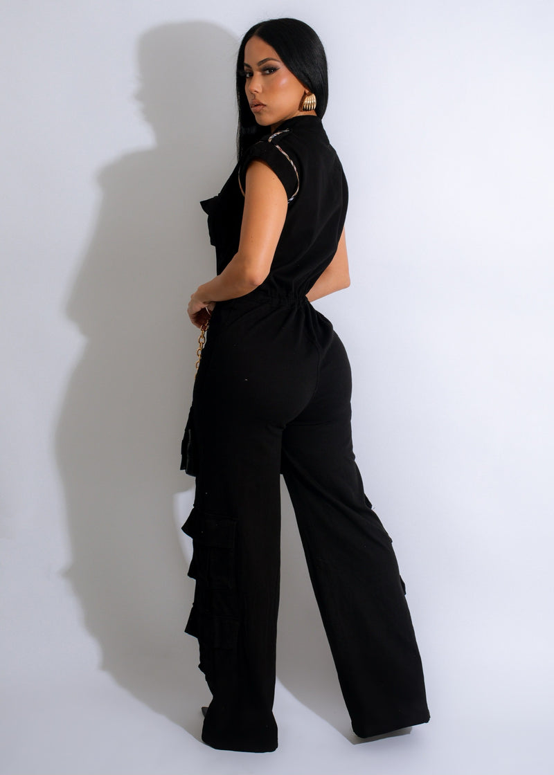 Favorite Girl Cargo Jumpsuit Black