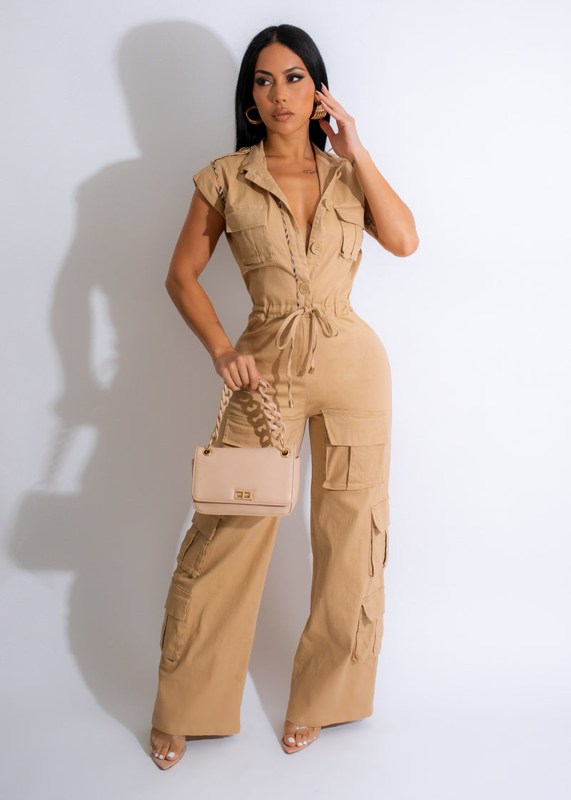 Favorite Girl Cargo Jumpsuit Nude