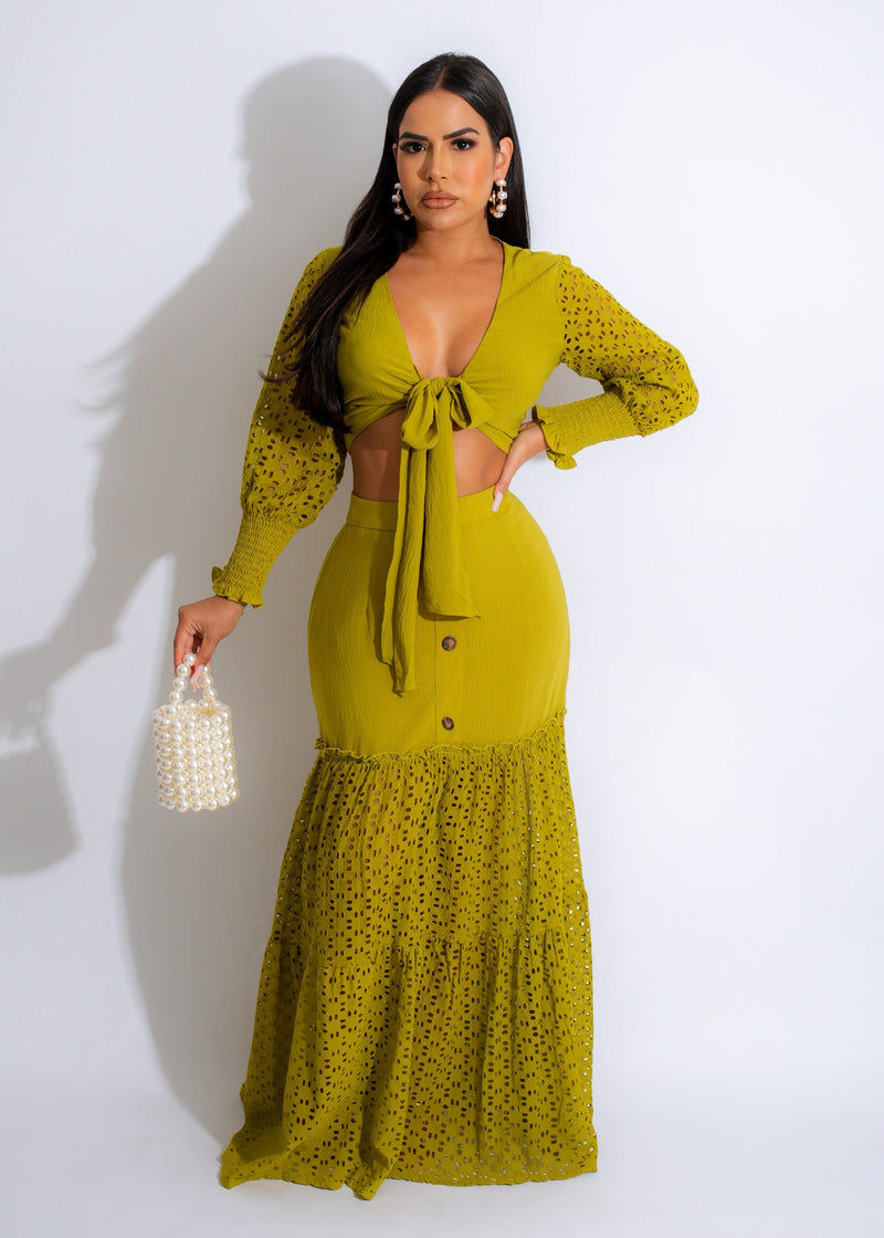 Souvenir Lace Skirt Set Green
