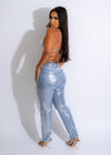 Full Gloss Ripped Metallic Mom Jeans Silver