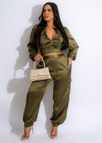 Always Fun Embellished  Silk Jogger Set Green