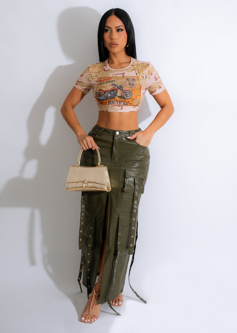 Love & Hate Faux Leather Skirt Green