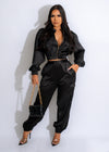 Always Fun Embellished  Silk Jogger Set Black