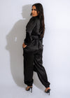 Always Fun Embellished  Silk Jogger Set Black