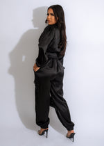 Always Fun Embellished  Silk Jogger Set Black
