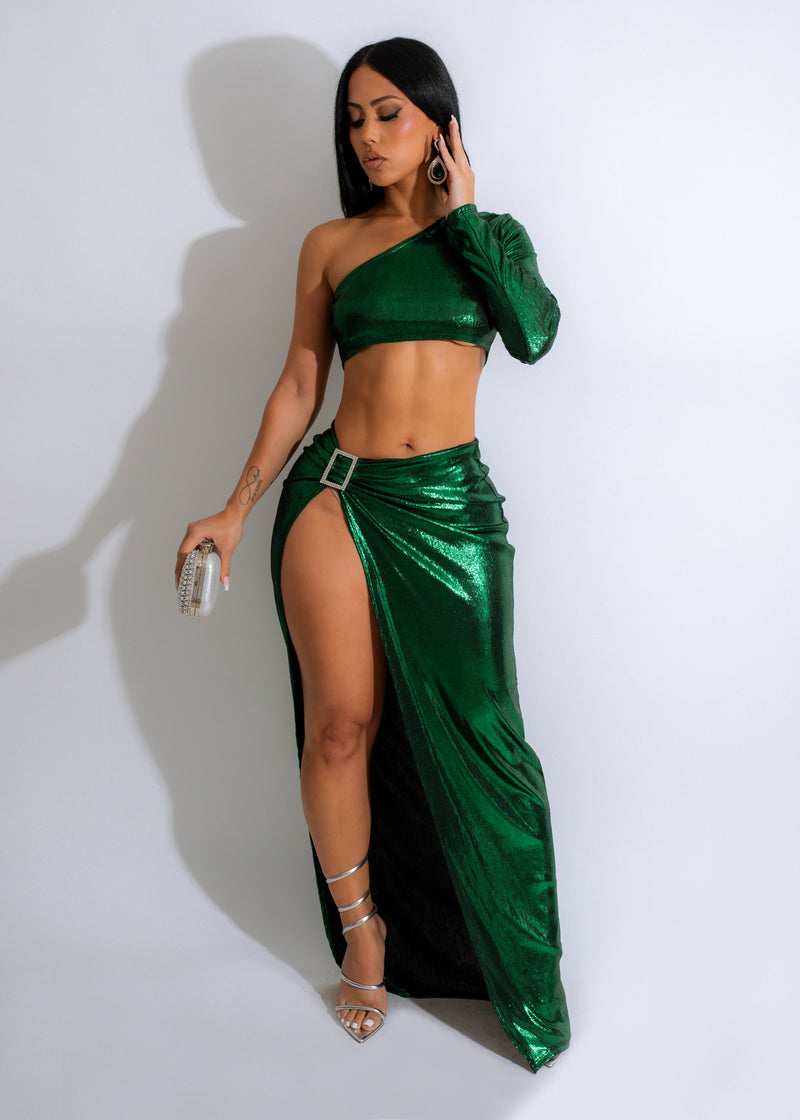 Persephone Metallic Skirt Set Green