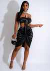 Vision Of Love Satin Rhinestones Skirt Set Black