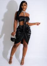 Vision Of Love Satin Rhinestones Skirt Set Black