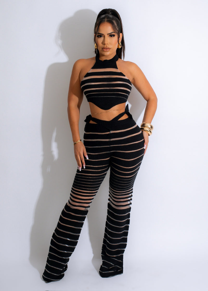 Crazy In Love Sweater Mesh Pant Set Black