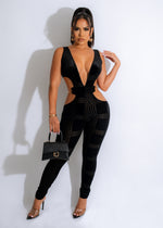 Pleasant Affair Velvet Mesh Jumpsuit Black
