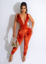Pleasant Affair Velvet Mesh Jumpsuit Orange