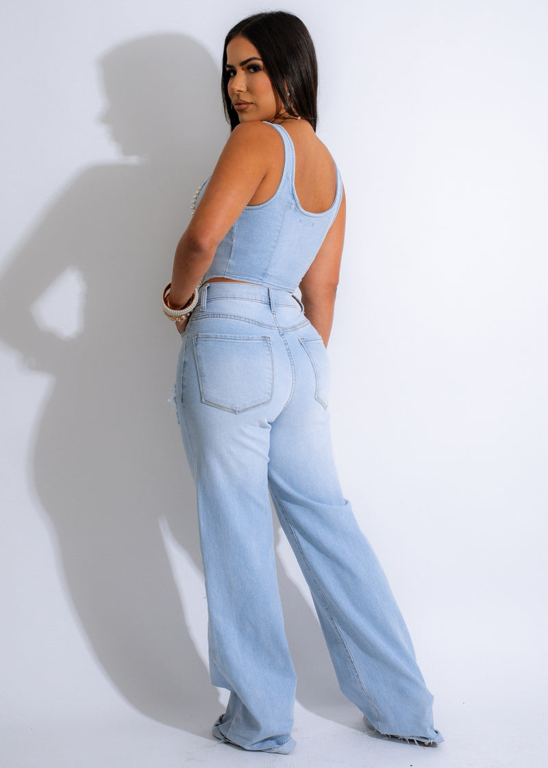 Lady Marmalade Pearls Denim Crop Top