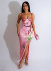 On My Reef Satin Rhinestones Maxi Dress Pink