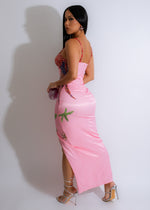 On My Reef Satin Rhinestones Maxi Dress Pink