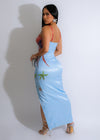 On My Reef Satin Rhinestones Maxi Dress Blue