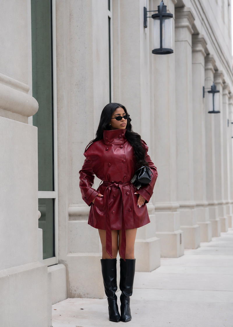 Sinful Intentions Faux Leather Mini Coat Dress Red