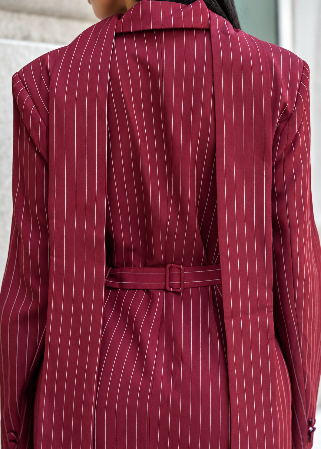Scandal Pinstriped Blazer Dress Red
