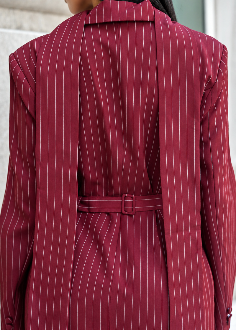 Scandal Pinstriped Blazer Dress Red