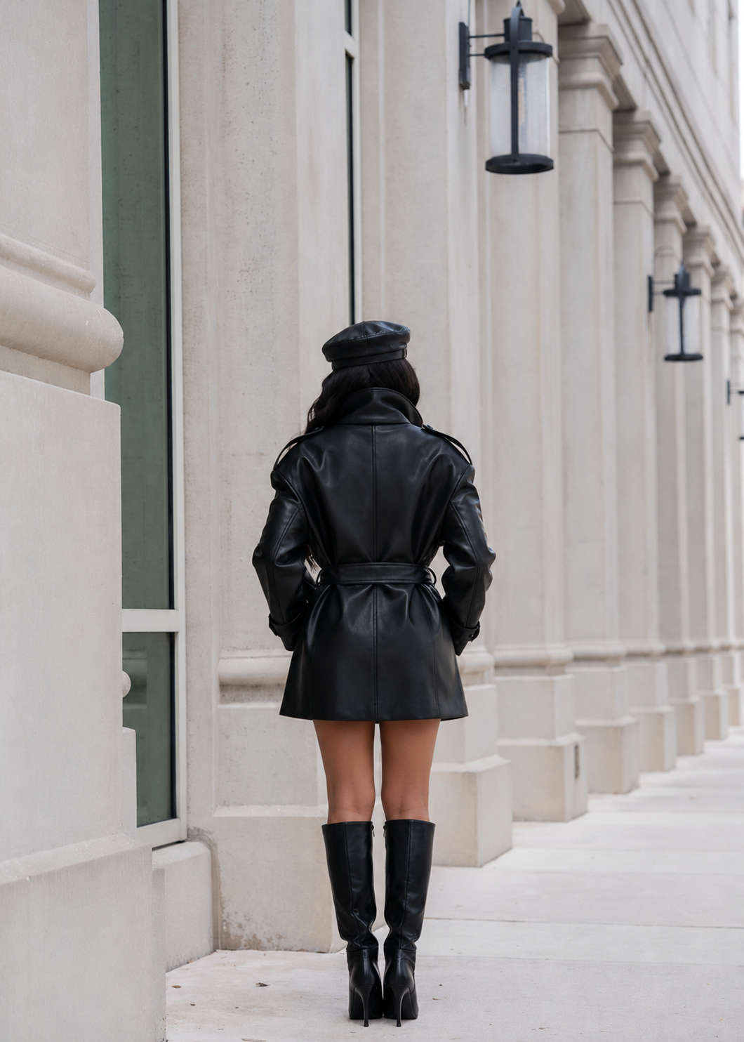Sinful Intentions Faux Leather Mini Coat Dress Black