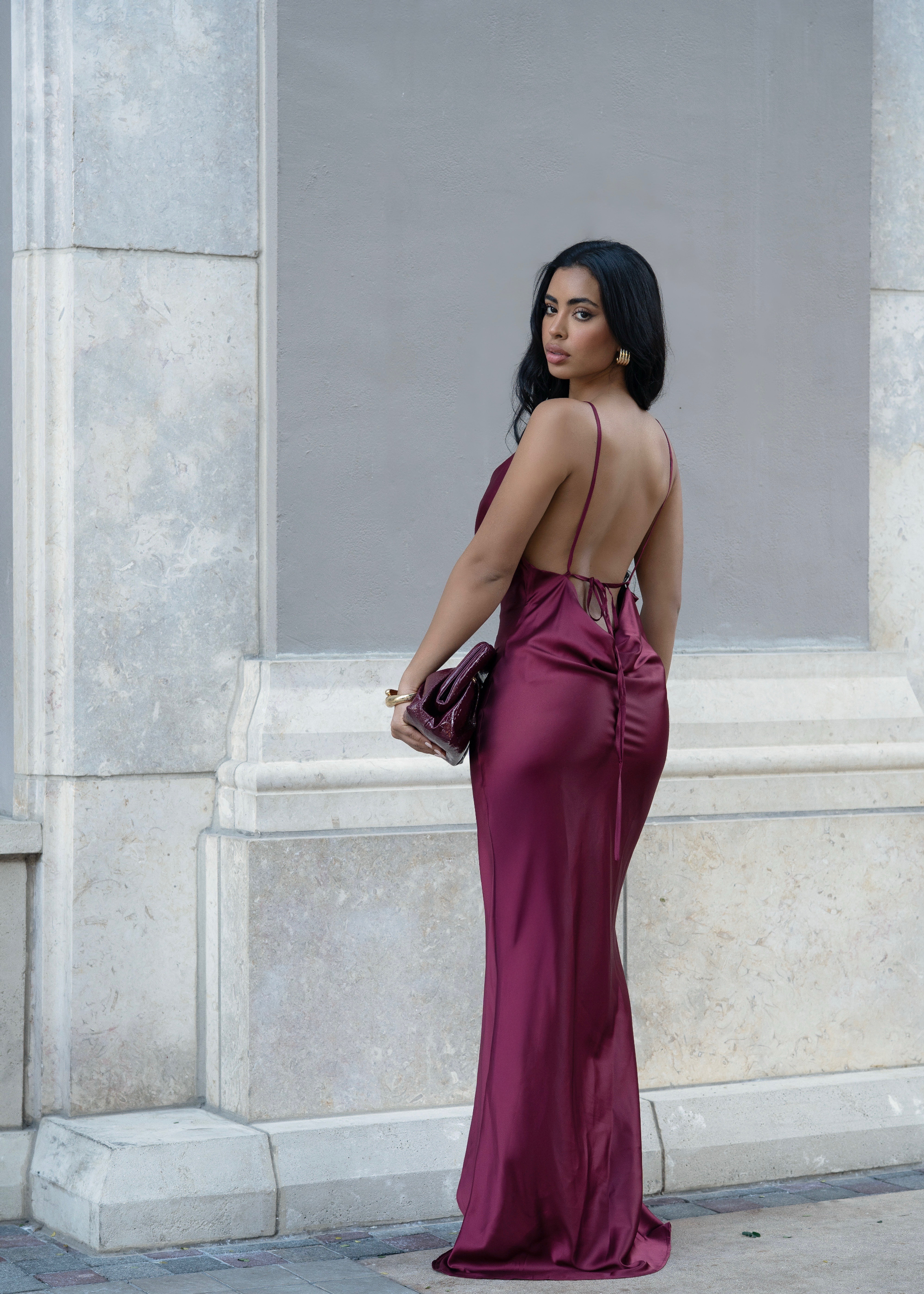 Lustrate Slip Satin Maxi Dress Red