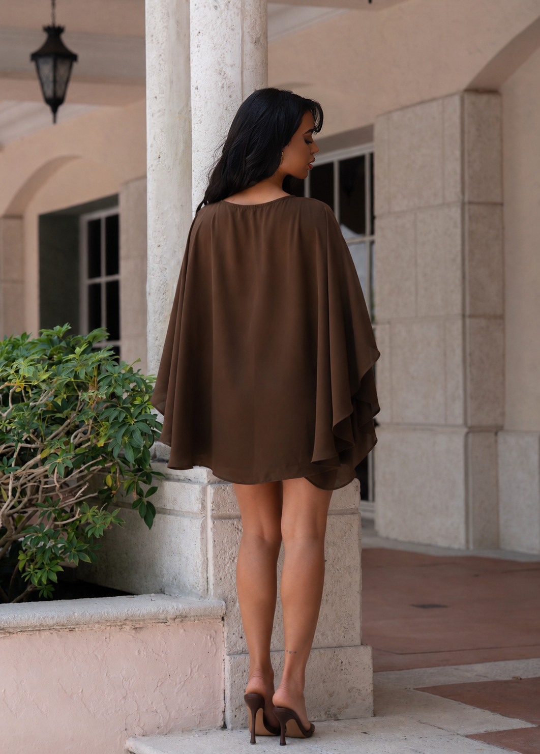Champagne Promises Satin Sequin Skirt Set Brown