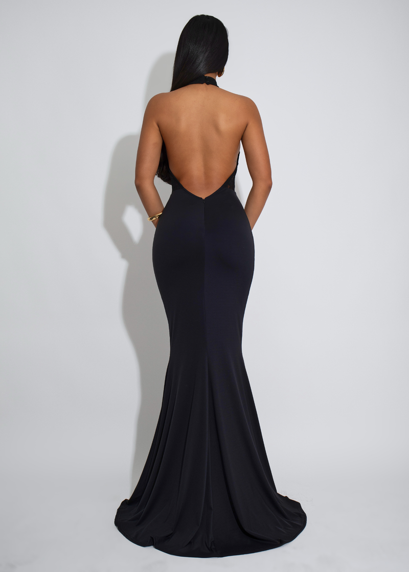 Ritual Allure Lace Ruched Maxi Dress Black