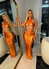 Mermaid Glamour Metallic Skirt Set Orange