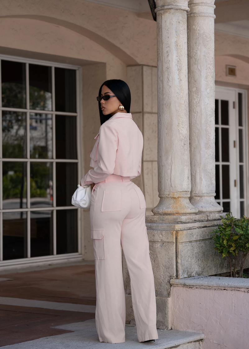 Luxe Utility Cargo Pant Set Pink