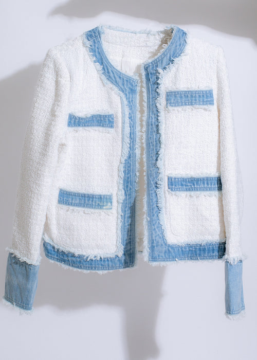 Close-up of the fabric texture of Every Scenario Knitted Jacket White