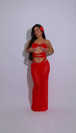 Tangled Temptation Lace Floral Skirt Set Red