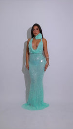 Ocean Siren Sequin Floral Mesh Maxi Dress Green