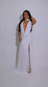 Midnight Ember Ruched Mesh Maxi Dress White