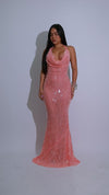 Ocean Siren Sequin Floral Mesh Maxi Dress Orange